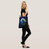 Groene Paarse Gotische Spookhuis Happy Halloween Tote Bag