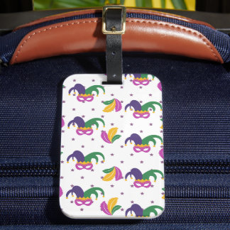 GROENE PAARSE GOUDEN MARDI GRASMASKERS BAGAGELABEL