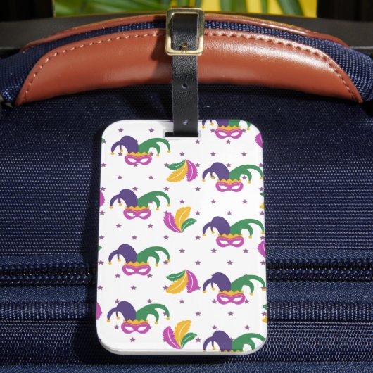 GROENE PAARSE GOUDEN MARDI GRASMASKERS BAGAGELABEL (Voorkant Insitu 2)
