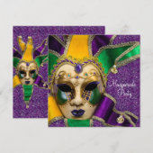 Groene Paarse gouden maskerade uitnodigingen (Voorkant / Achterkant)