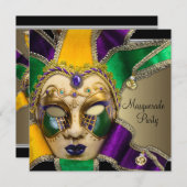 Groene Paarse gouden maskerade uitnodigingen (Voorkant / Achterkant)