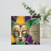 Groene Paarse gouden maskerade uitnodigingen (Staand voorkant)