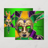 Groene Paarse gouden maskerade uitnodigingen (Voorkant / Achterkant)