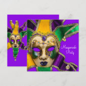 Groene Paarse gouden maskerade uitnodigingen (Voorkant / Achterkant)