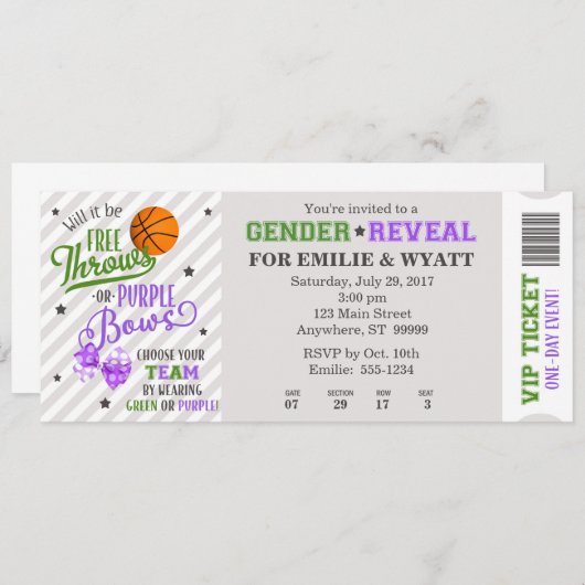 Groene Paarse Gratis Gooien of Bogen Geslacht Onth Kaart (Voorkant / Achterkant)