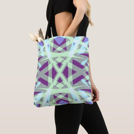 Groene Paarse grijze blauwe kunst deco trilling Tote Bag (Dichtbij)