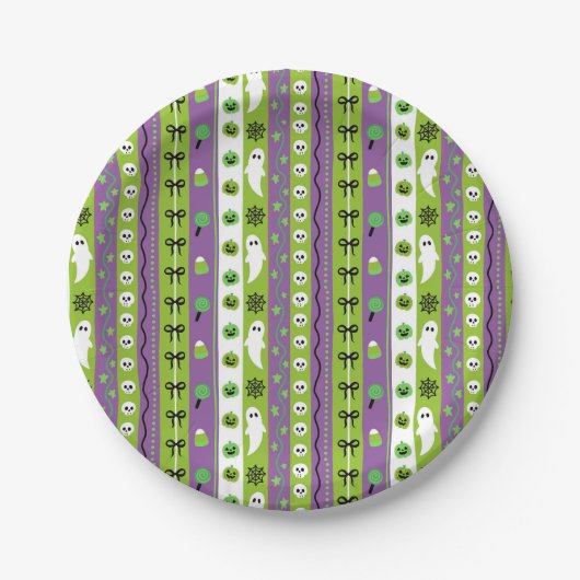Groene Paarse Halloween Patroon Papier Bord (Voorkant)