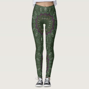 Groene Paarse Kaleidoscope Ovalen and Stars Leggings