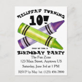 Groene Paarse Kunst Wascoeken Kinderverjaardagsfee Uitnodiging Briefkaart (Voorkant)