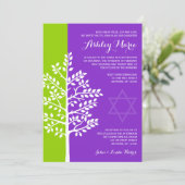 Groene Paarse Levensboom - Bat Mitzvah Kaart (Staand voorkant)