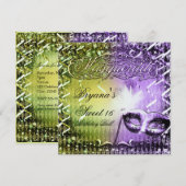 Groene & Paarse Maskerade Masker Mardi Gras Party Kaart (Voorkant / Achterkant)