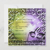 Groene & Paarse Maskerade Masker Mardi Gras Party Kaart (Achterkant)