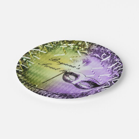 Groene & Paarse Maskerade Masker Mardi Gras Party Papieren Bordje (Gekanteld)