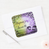 Groene & Paarse Maskerade Masker Mardi Gras Party Vierkante Sticker (Envelop)