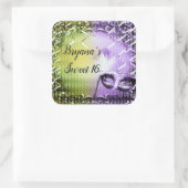 Groene & Paarse Maskerade Masker Mardi Gras Party Vierkante Sticker (Tas)
