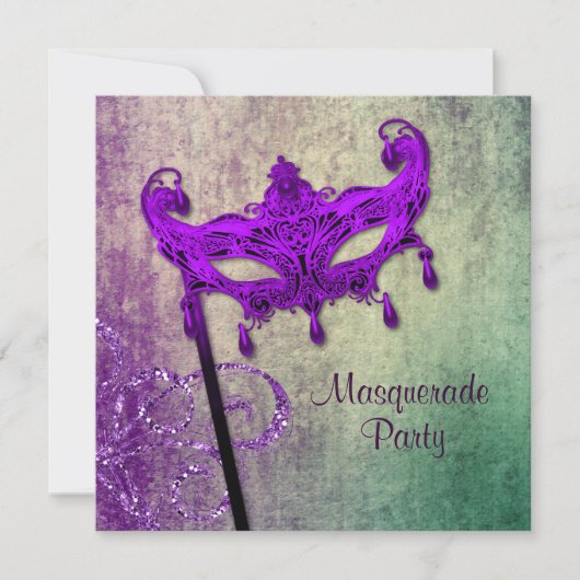 Groene paarse masquerade feest uitnodigingen (Voorkant)