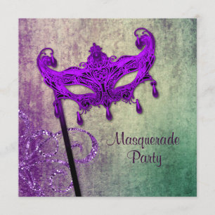 Groene paarse masquerade feest uitnodigingen