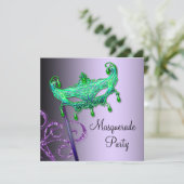 Groene paarse masquerade feest uitnodigingen (Staand voorkant)