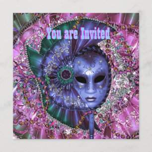 Groene Paarse Masquerade Party Kaart