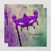 Groene Paarse Masquerade Party Uitnodigingen (Voorkant / Achterkant)