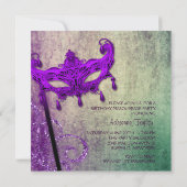 Groene Paarse Masquerade Party Uitnodigingen (Achterkant)