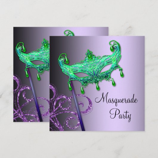 Groene Paarse Masquerade Party Uitnodigingen (Voorkant / Achterkant)