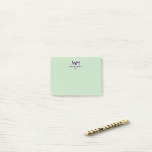 Groene Paarse minimale schone Initialen Post-it® Notes (Op bureau)