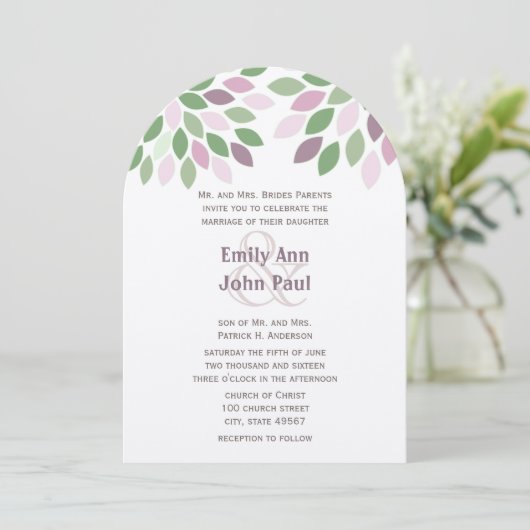 Groene Paarse moderne boom Chrysanthemum Wedding Kaart (Staand voorkant)