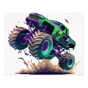 Groene & Paarse Monstertruck Foto Afdruk