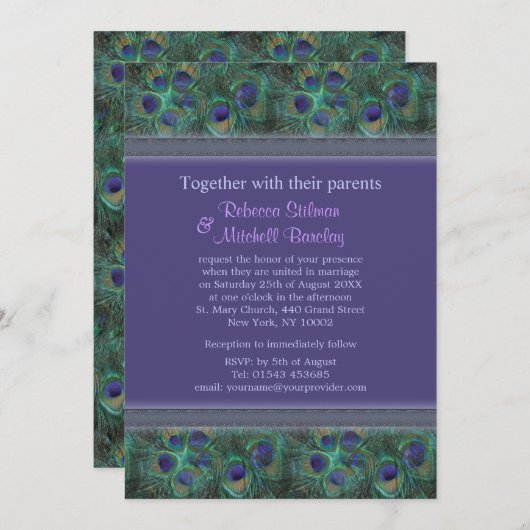 Groene paarse pacockveren Weddenschap Kaart (Voorkant / Achterkant)