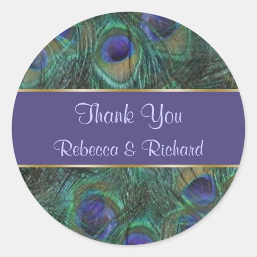 Groene paarse pauw bruiloft Dank u Sticker (Voorkant)
