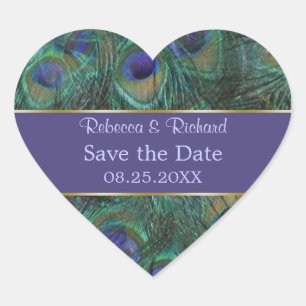 Groene paarse pauw Save the Date Sticker