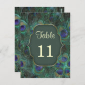Groene paarse pauw Tafelnummer Briefkaart (Voorkant / Achterkant)