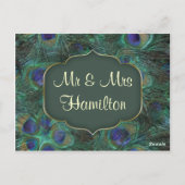 Groene paarse pauw Tafelnummer Briefkaart (Achterkant)