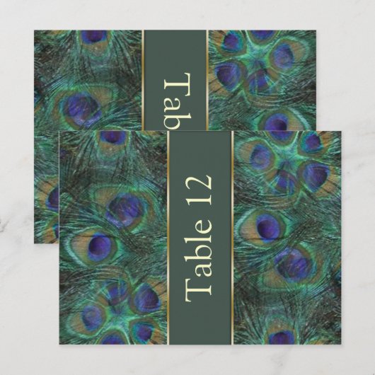 Groene paarse pauw Tafelnummer Briefkaart (Voorkant / Achterkant)