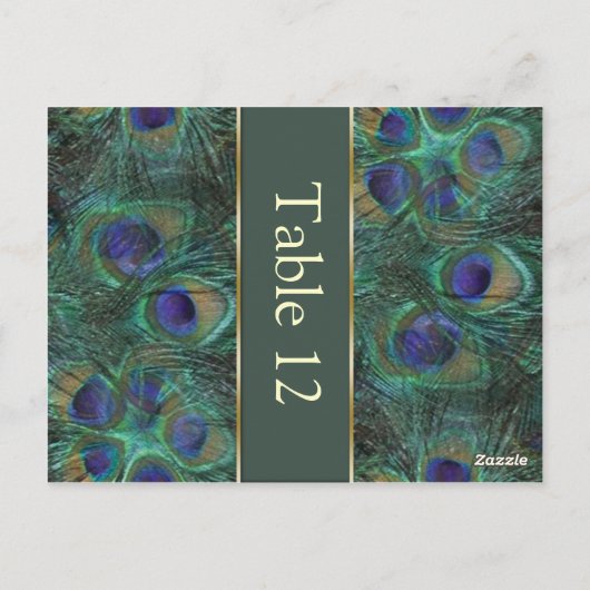 Groene paarse pauw Tafelnummer Briefkaart (Achterkant)