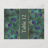 Groene paarse pauw Tafelnummer Briefkaart (Voorkant)