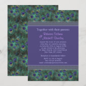 Groene paarse Pauw veren Trouwkaart Uitnodiging (Voorkant / Achterkant)