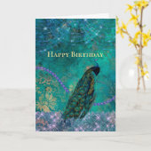 Groene Paarse Peacock Waterverf Birthday Kaart (Gele Bloem)