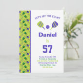 Groene + paarse pickleball Birthday party + RSVP i Kaart (Staand voorkant)