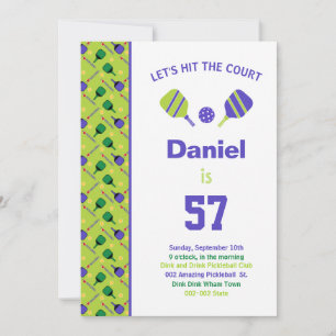 Groene + paarse pickleball Birthday party + RSVP i Kaart