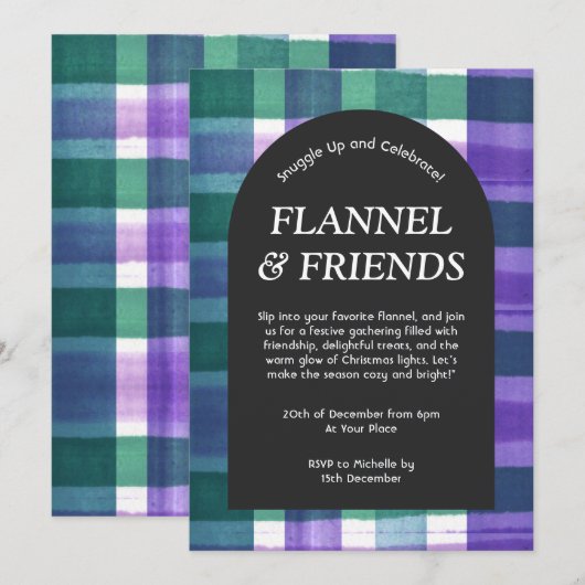 Groene Paarse Plaid Flannel & Friends Kerst Kaart (Voorkant / Achterkant)