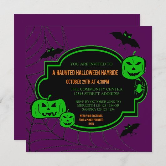 Groene/Paarse pompoenen met omhulling - Halloween Kaart (Voorkant / Achterkant)