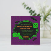 Groene/Paarse pompoenen met omhulling - Halloween  Kaart (Staand voorkant)