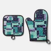 Groene Paarse Pothouders en Ovenwanten Abstract Ovenwant & Pannenlap Set (Voorkant)