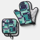 Groene Paarse Pothouders en Ovenwanten Abstract Ovenwant & Pannenlap Set (Voorkant / Achterkant)