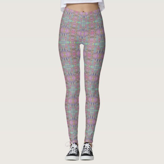 Groene Paarse roze geometrische Leggings (Voorkant)