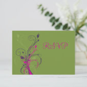 Groene Paarse Roze Witte Bloem RSVP Kaart (Staand voorkant)