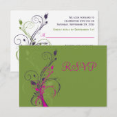 Groene Paarse Roze Witte Bloem RSVP Kaart (Voorkant / Achterkant)