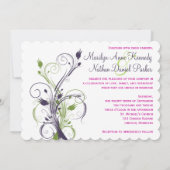 Groene Paarse roze witte Floral bruiloft uitnodigi Kaart (Achterkant)